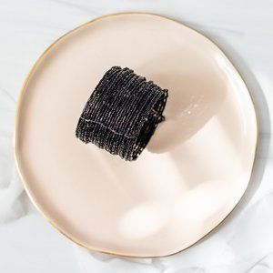 Black Glass Bead Cuff Bracelet